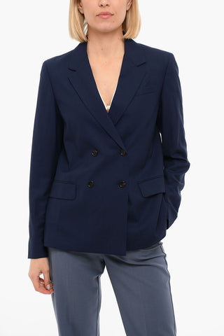 Lined Double Breasted Blazer With Flap Pockets