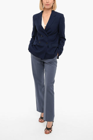 Lined Double Breasted Blazer With Flap Pockets
