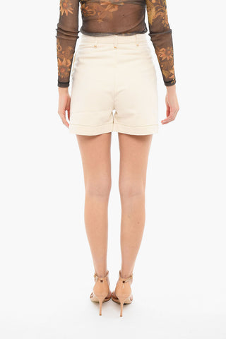 High-waisted Denim Shorts with Visible Stitching