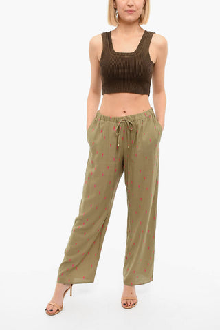 High Waisted Printed Pants With Drawstrings