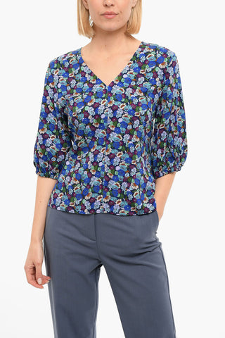 V Neck Floral Print Blouse