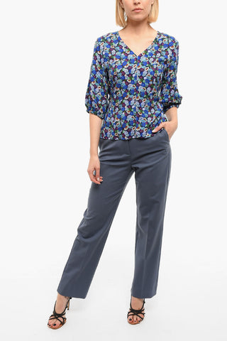 V Neck Floral Print Blouse