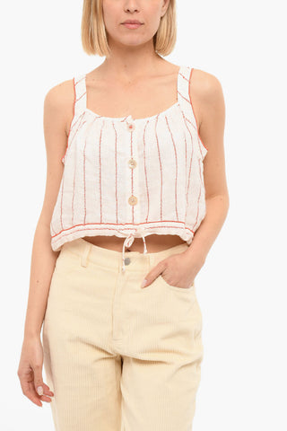 Top Cropped Senza Maniche In Lino 