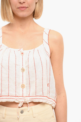 Top Cropped Senza Maniche In Lino 