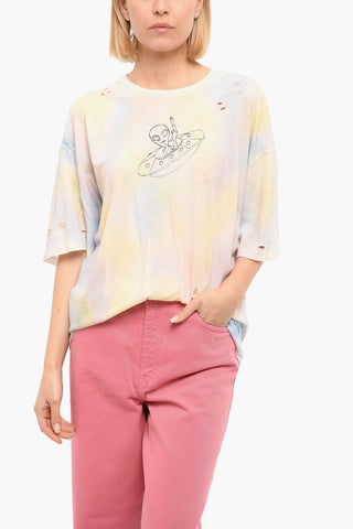 Distressed Printed RAINBOW DYE Short Sleeved T-shirt
