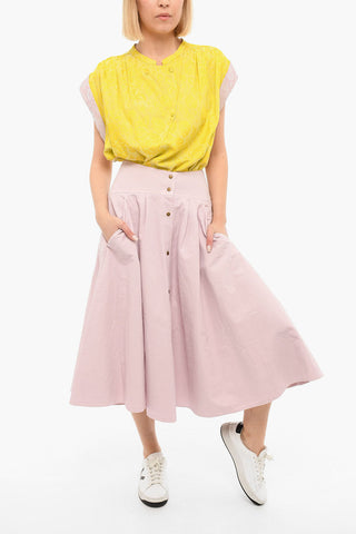 Buttoned Flared Longuette Skirt