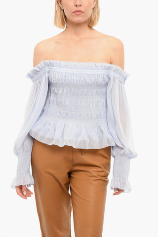 Boat Neck Long Sleeved LARA Stretchy Rouched Top