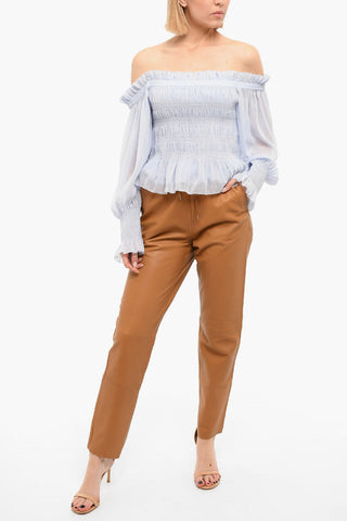 Boat Neck Long Sleeved LARA Stretchy Rouched Top