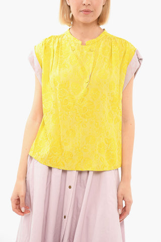 Top SINGING BLOOM in Jacquard con Motivo Floreale e Maniche ad Aletta