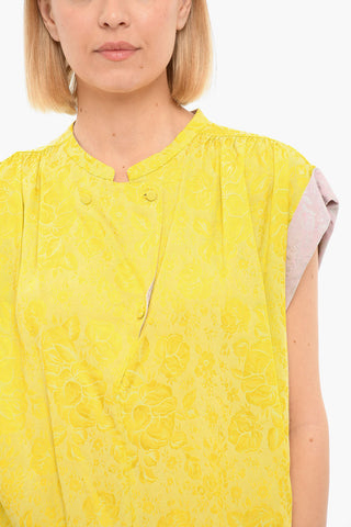 Top SINGING BLOOM in Jacquard con Motivo Floreale e Maniche ad Aletta