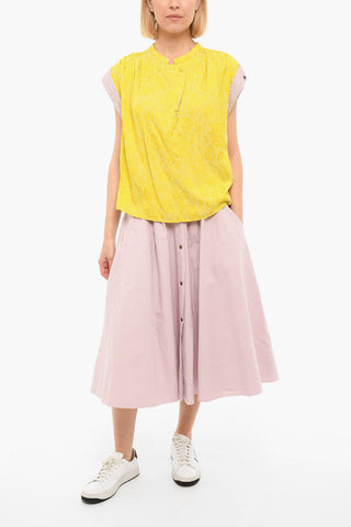 Top SINGING BLOOM in Jacquard con Motivo Floreale e Maniche ad Aletta