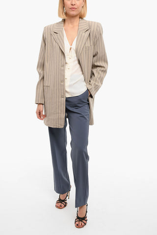 Pinstriped Lined Single Breasted Blazer
