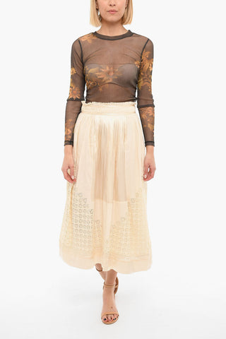High Waisted Longuette Skirt With Macramé Details