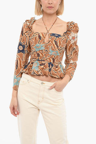 Silk Ruffled MIRELLE Top with Floral Motif
