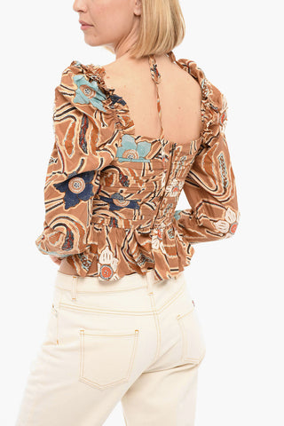 Silk Ruffled MIRELLE Top with Floral Motif