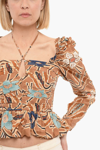 Silk Ruffled MIRELLE Top with Floral Motif