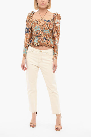Silk Ruffled MIRELLE Top with Floral Motif