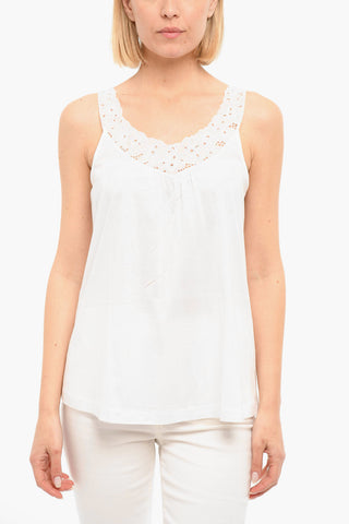 Sleeveless Top With Floral Neckline