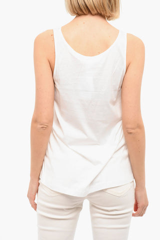 Sleeveless Top With Floral Neckline