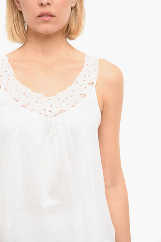 Sleeveless Top With Floral Neckline
