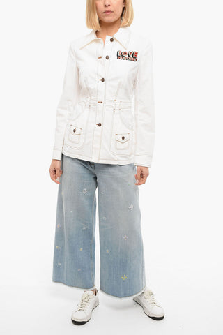 LOVE MOSCHINO Linen-blend Jacket with Embroidered Logo