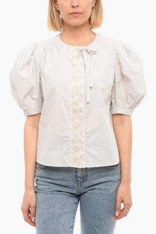 Embroidered Puff Sleeves Blouse