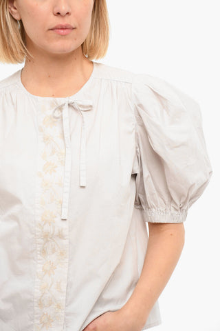 Embroidered Puff Sleeves Blouse