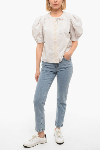 Embroidered Puff Sleeves Blouse