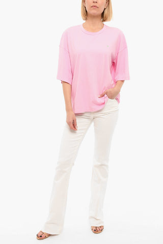 T-shirt A Maniche Corte Girocollo Con Logo ricamato