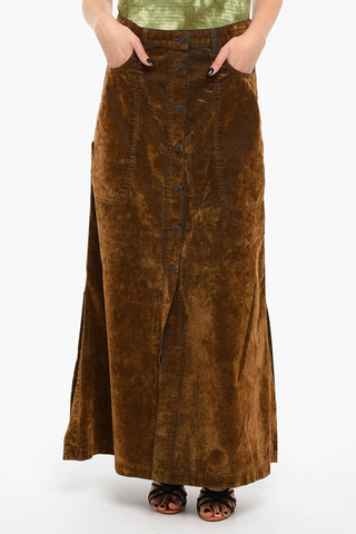 Velour DE-ALB Long Skirt with Front Button-closure