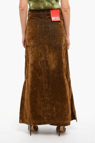 Velour DE-ALB Long Skirt with Front Button-closure