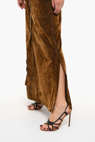 Velour DE-ALB Long Skirt with Front Button-closure