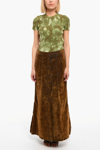 Velour DE-ALB Long Skirt with Front Button-closure