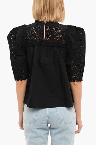 YVONNE Blouse with Puffed Sleeves and Openwork Trims