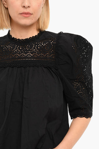 YVONNE Blouse with Puffed Sleeves and Openwork Trims