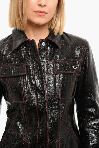 Patent Sheepskin L-VINACCIA Jacket with Flap Pockets