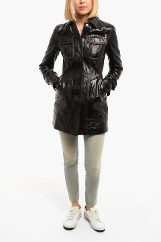 Patent Sheepskin L-VINACCIA Jacket with Flap Pockets