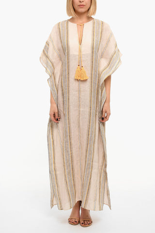 Linen Caftan Dress in Stripe Motif