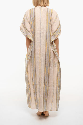 Linen Caftan Dress in Stripe Motif