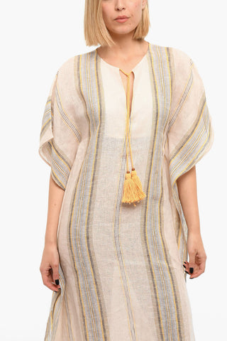 Linen Caftan Dress in Stripe Motif