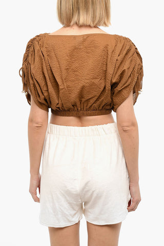 Top in Cotone Effetto Crepe con Maniche Arricciate