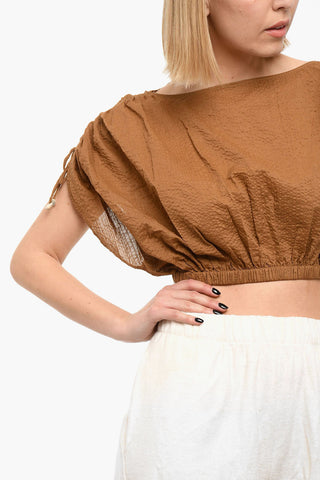 Top in Cotone Effetto Crepe con Maniche Arricciate