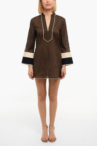 Cotton Voile COLOR-BLOCKED TUNIC Dress with Vents