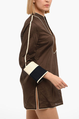 Cotton Voile COLOR-BLOCKED TUNIC Dress with Vents