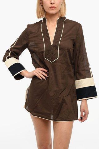 Cotton Voile COLOR-BLOCKED TUNIC Dress with Vents