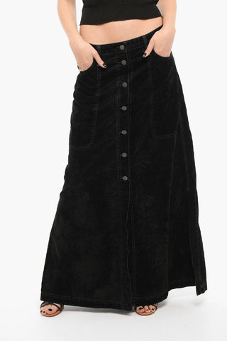 Gonna Lunga DE-ALB in Velour con Abbottonatura Frontale