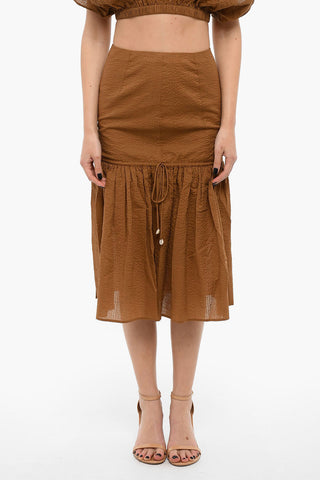 Creped-cotton Longuette Skirt with Drawstring