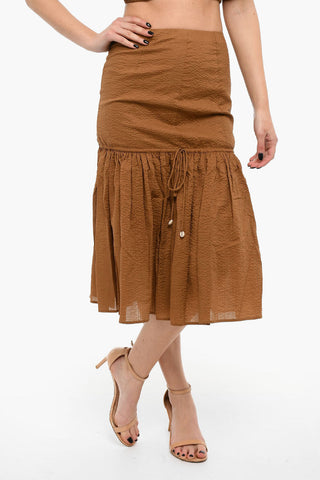 Creped-cotton Longuette Skirt with Drawstring