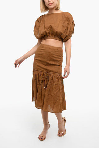 Creped-cotton Longuette Skirt with Drawstring