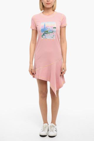 Printed D-REFLO T-shirt Dress with Asymmetric-hem